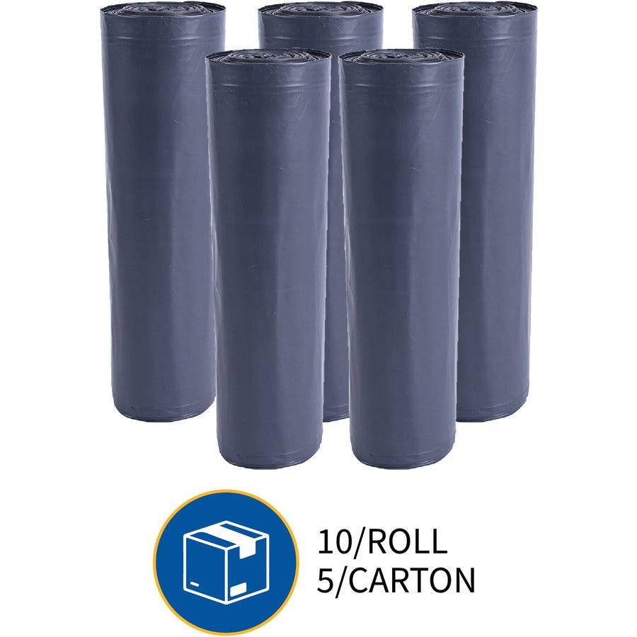 Genuine Joe Maximum Strength Trash Can Liner - Extra Large Size - 60 gal Capacity - 56" Length x 39" Width x 1.55 mil (39 Micron) Thickness - Low Density - Silver - Plastic Resin - Food Waste, Office Waste, Can, Debris - Recycled - 50 / Carton