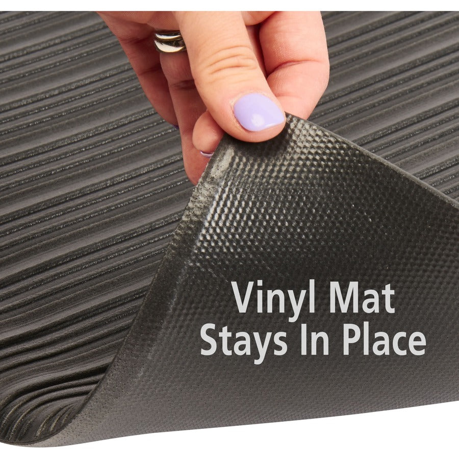 Genuine Joe Air Step Anti-Fatigue Mat - Warehouse - 12 ft Length x 36" Width x 0.375" Thickness - Vinyl, Vinyl Foam - Black - 1 Each