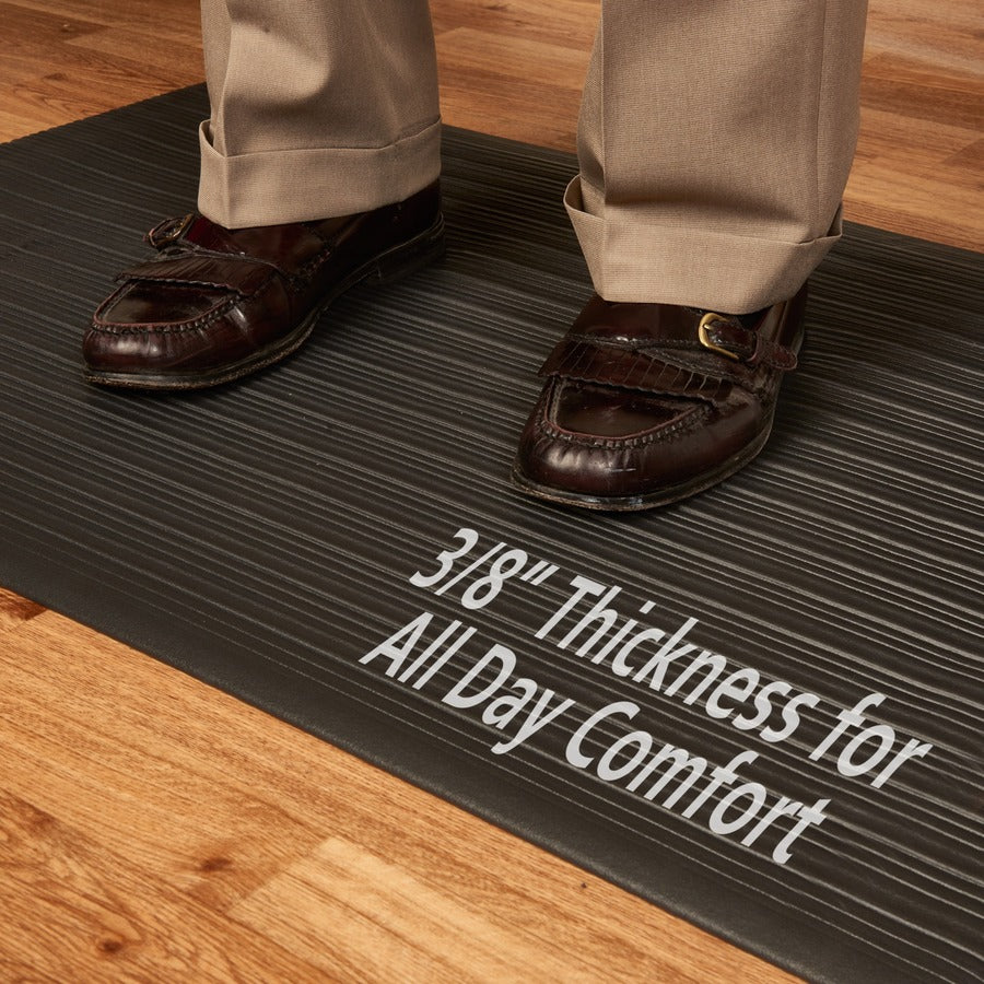 Genuine Joe Air Step Anti-Fatigue Mat - Warehouse - 12 ft Length x 36" Width x 0.375" Thickness - Vinyl, Vinyl Foam - Black - 1 Each