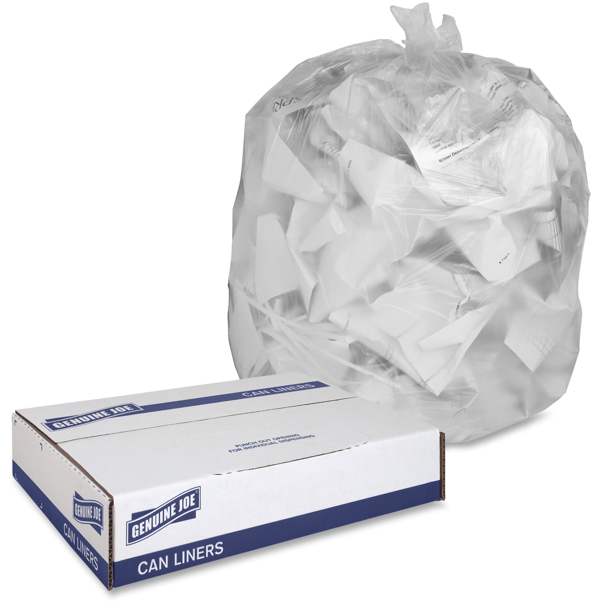 Genuine Joe Economy High-Density Can Liners - Small Size - 10 gal Capacity - 24" Length x 24" Width x 0.24 mil (6 Micron) Thickness - High Density - Translucent - Resin - Breakroom, Restroom, Office Waste, Can - 1000 / Carton