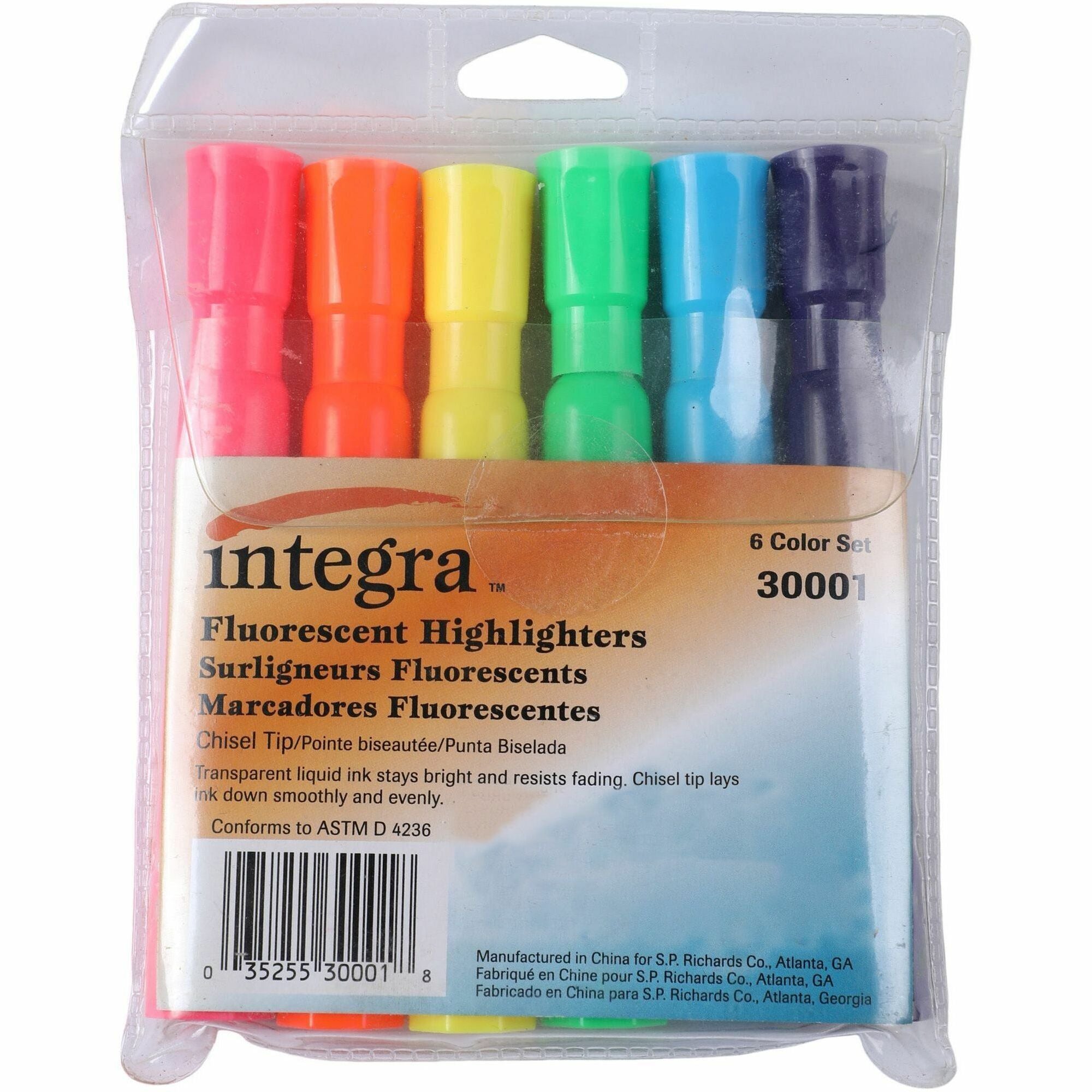 Integra Chisel Desk Liquid Highlighters - Chisel Marker Point - Assorted Ink - Water Based - Assorted Barrel - 1 Set