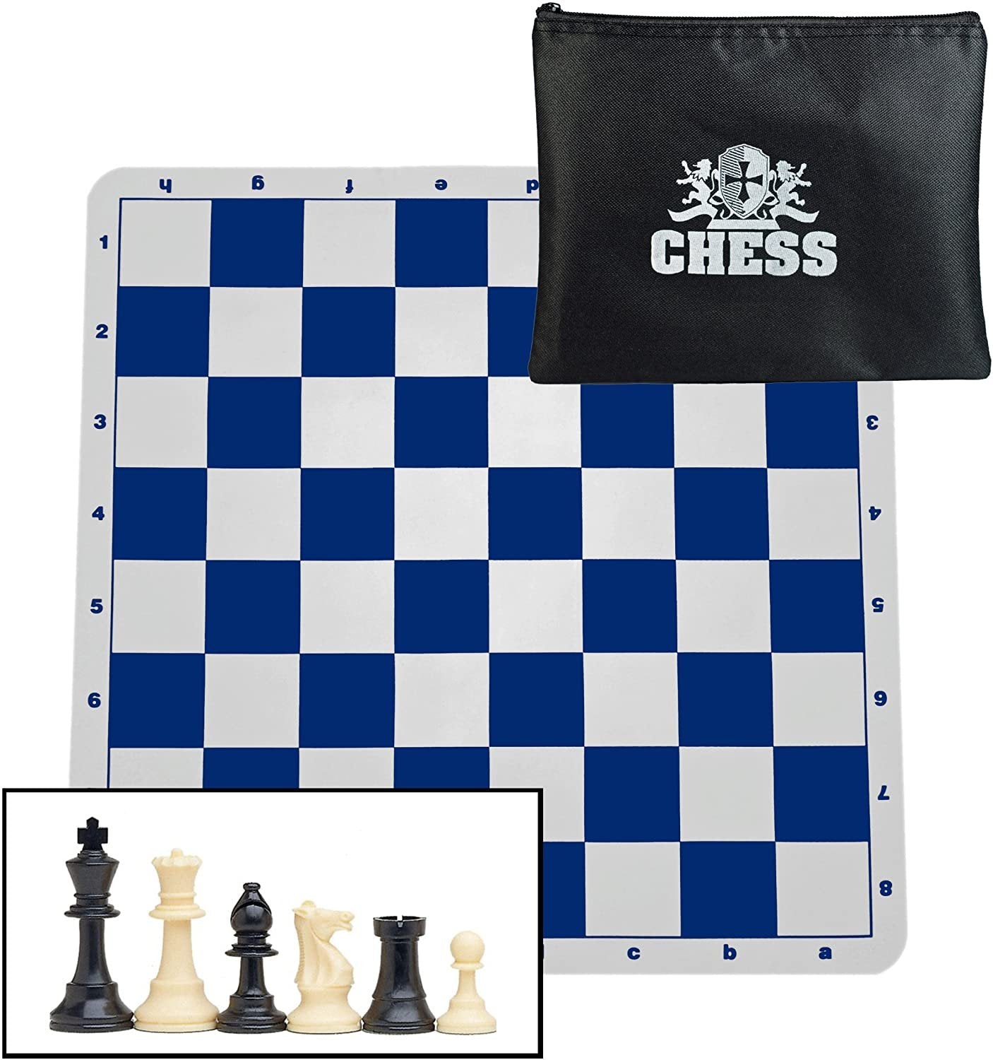 Ultimate Compact Tournament Chess Set with Silicone Chess Board - Heavy Weighted Pieces