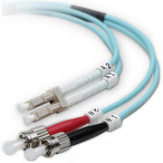 Belkin Fiber Optic Cable, 10GB, Aqua, Multimode, LC/ST Duplex, 50/125 OM3, 6.56 ft, 1 Each