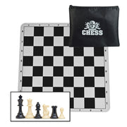 Travel  Sets - Magnetic,  Pegged  &  Roll  Up Roll-Up Black Silicone Board;Plastic Pieces And Black Canvas Pouch With Chess Crest