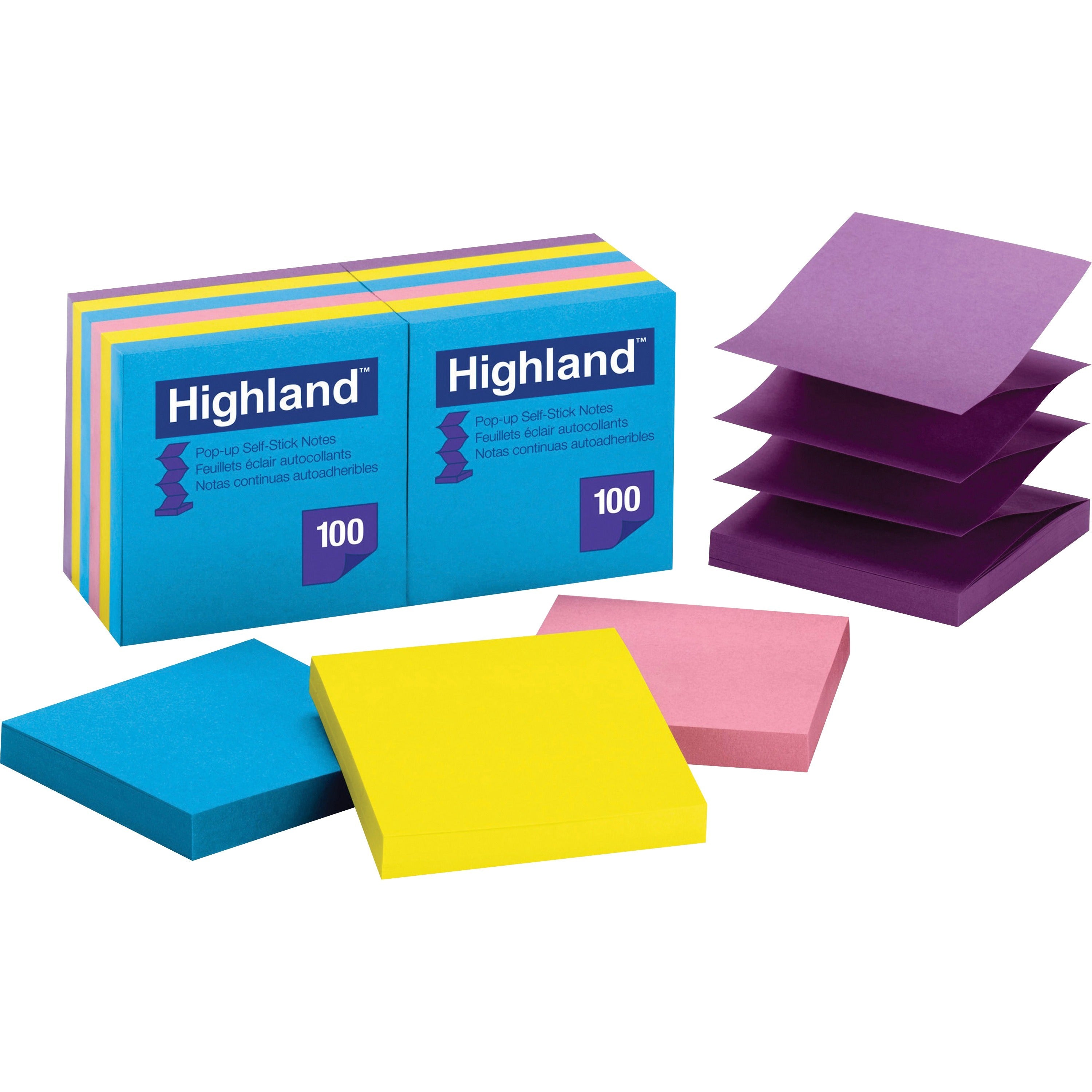 1200 - 3" Flag/Note Width x 3" Flag/Note Length - Square - 100 Sheets per Pad - Unruled - Bright Assorted - Paper - Self-adhesive, Repositionable, Removable, Pop-up - 1 Pack