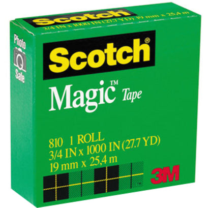 Scotch 3/4"W Magic Tape - 27.78 yd Length x 0.75" Width - 1" Core - Matte - Clear - Tear Resistant, Split Resistant - For Mending, Splicing - 1 Roll