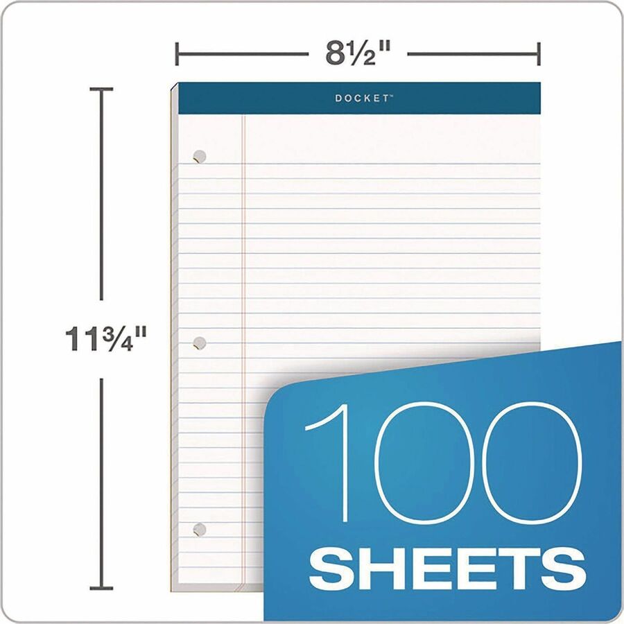 Stapled/Glued - 0.34" Ruled - 16 lb Basis Weight - Letter - 8 1/2" x 11 3/4" Sheet Size - White Paper - Perforated - 1 / Pad