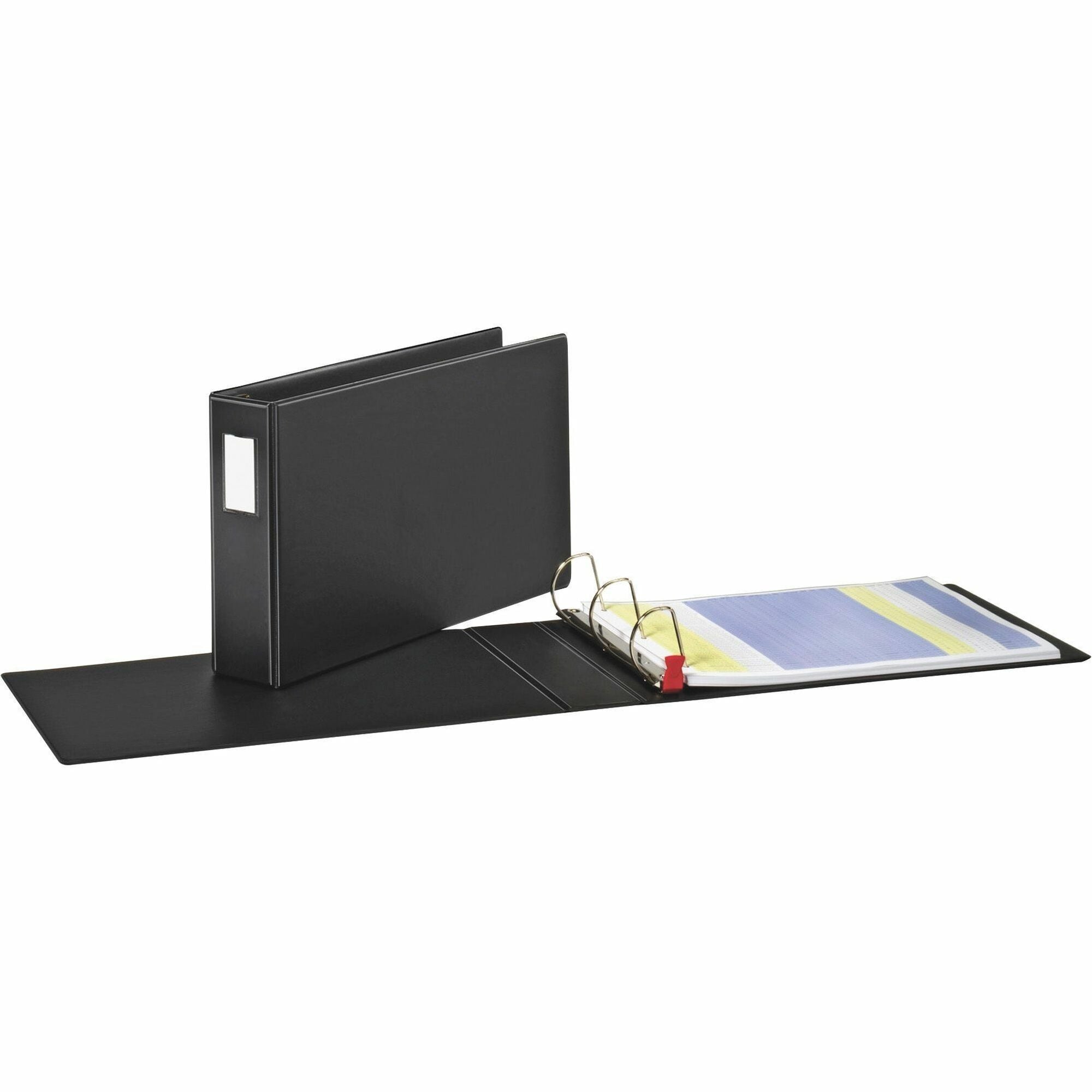 Cardinal Premier EasyOpen Locking Slant-D Tabloid Binder, 3" Capacity, 11" x 17" Sheets, 675 Sheet Capacity, 1 1/2" Spine, 3 D-Rings, Inside Pockets, Vinyl, Black, Recycled, 1 Each
