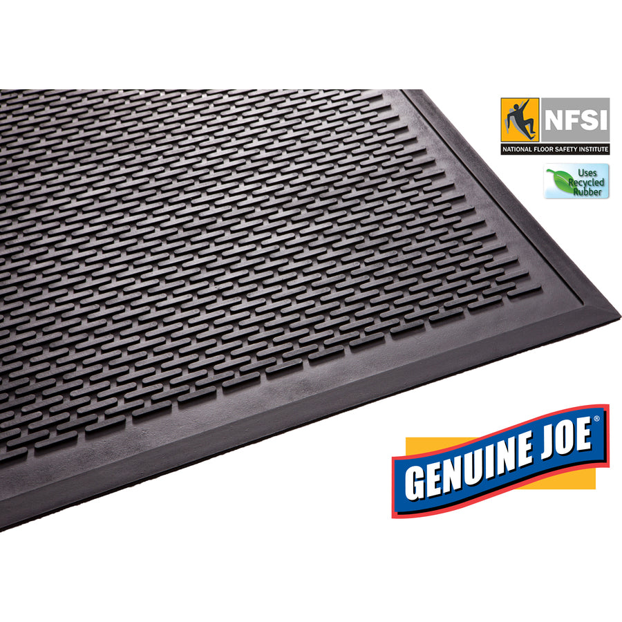 Genuine Joe Clean Step Scraper Floor Mats - Outside Entrance, Outdoor - 60" Length x 36" Width - Rubber - Black - 1 Each