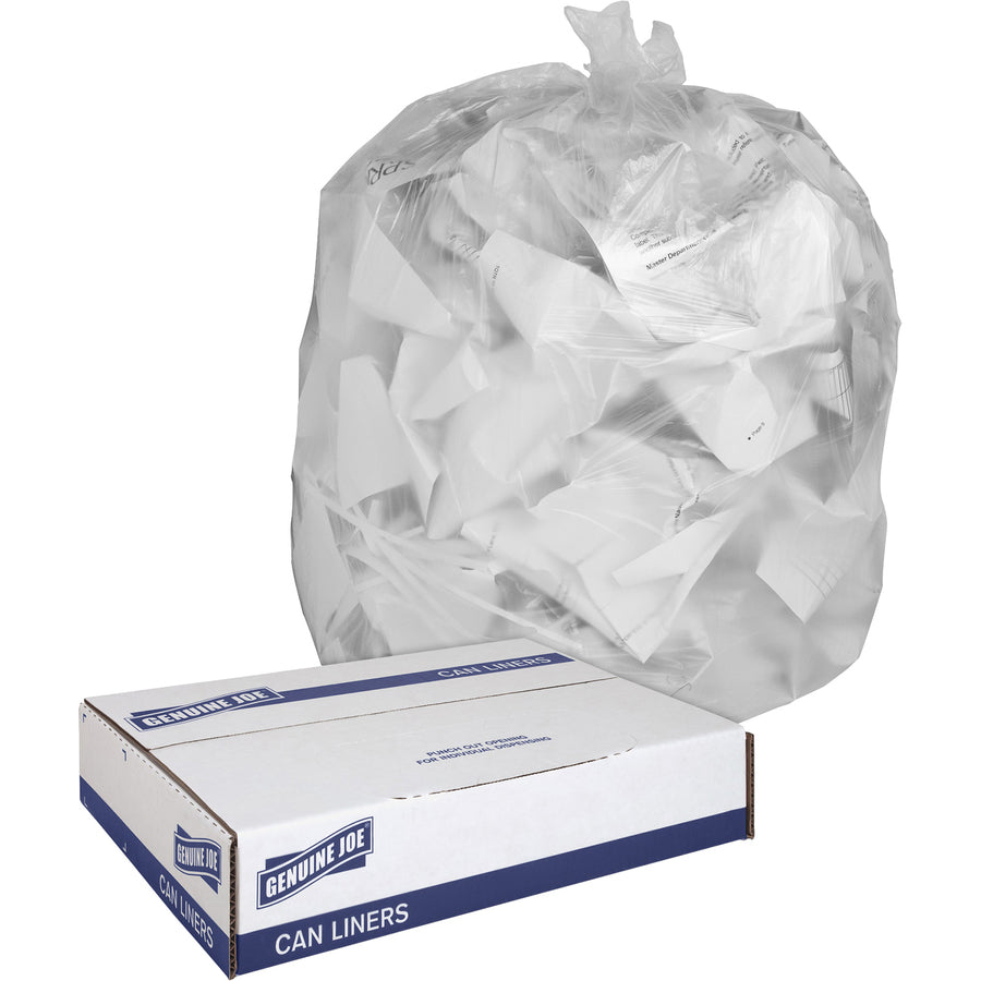 Genuine Joe Clear Trash Can Liners - 45 gal Capacity - 46" Length x 40" Width x 0.60 mil (15 Micron) Thickness - Low Density - Clear - Film - Multipurpose - Recycled - 250/Box - 1 Carton