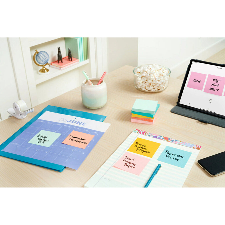 200 - 3" Flag/Note Width x 3" Flag/Note Length - Square - 50 Sheets per Pad - Unruled - Fresh Mint, Aqua Splash, Sunnyside, Papaya Fizz - Paper - Self-adhesive - 4 / Pack