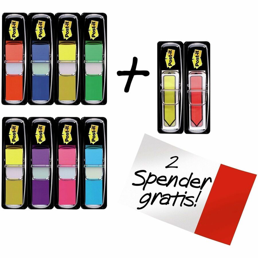 328 - 1/2" Flag/Note Width - Rectangle, Arrow - Unruled - Red, Blue, Yellow, Green, Purple, Pink, Blue, Red, Yellow - Removable, Self-adhesive - Dispenser Included - 280 / Pack