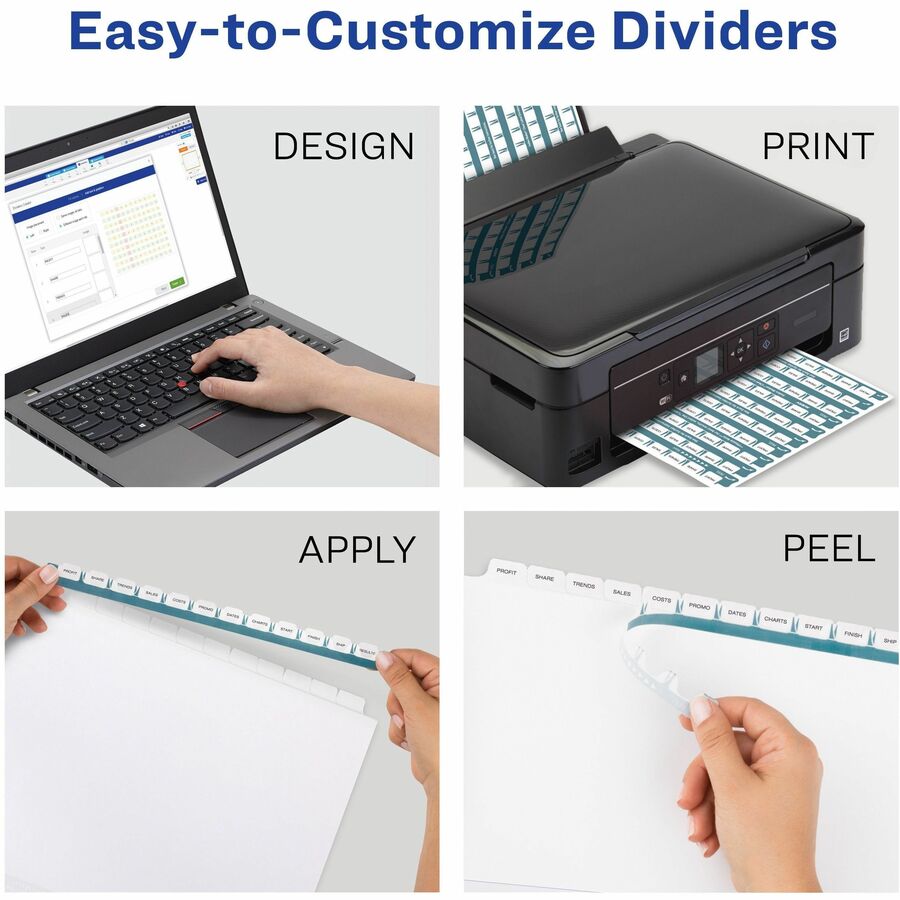 Avery Index Maker Index Divider, 12 Dividers with 12 Print-on Tabs, 8.5" x 11", 3-Hole Punched, White, Double-Sided, Reinforced Tabs and Edges, Tear Resistant, Printable, Customizable, 12 per Set