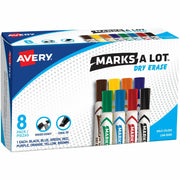 Avery&reg; Marks A Lot Marks A Lot Desk-Style Dry-Erase Markers - Chisel Marker Point - Erasable - Black, Blue, Red, Green, Purple, Yellow Ink - 8 / Box