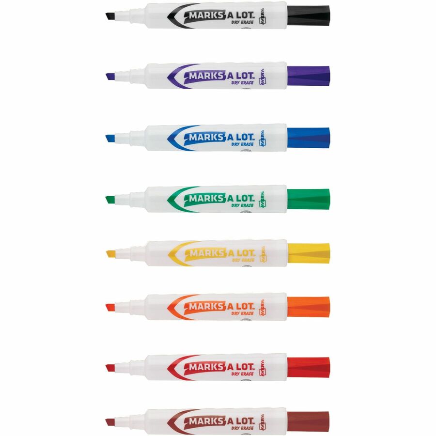 Avery&reg; Marks A Lot Marks A Lot Desk-Style Dry-Erase Markers - Chisel Marker Point - Erasable - Black, Blue, Red, Green, Purple, Yellow Ink - 8 / Box