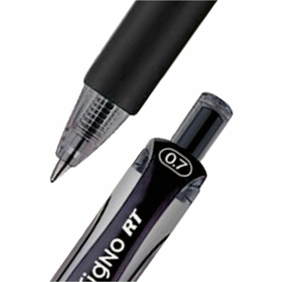 0.7 mm Medium Pen Point - Refillable - Retractable - Black Ink - Gel-based - 1 Dozen