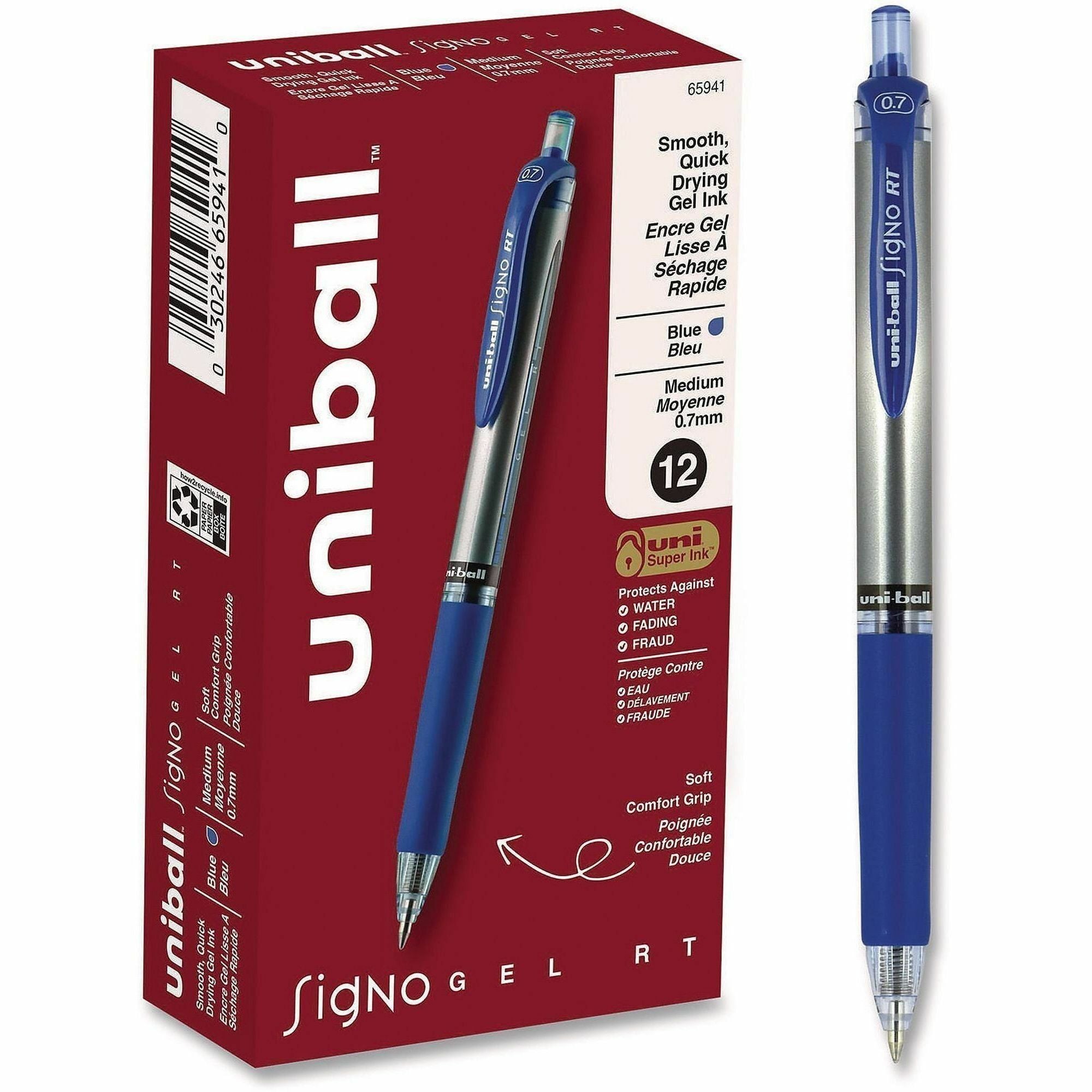 uniball™ SigNo RT Gel Ink Pens - 0.7 mm Medium Pen Point - Refillable - Retractable - Blue Ink - Gel-based - Document - 1 Each