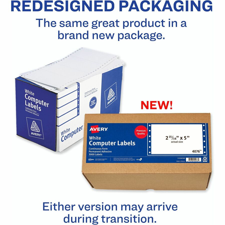 Avery&reg; Address Label - 5" Width x 2 15/16" Length - Permanent Adhesive - Dot Matrix - White - 1 / Sheet - 3000 Total Label(s) - 3000 / Box