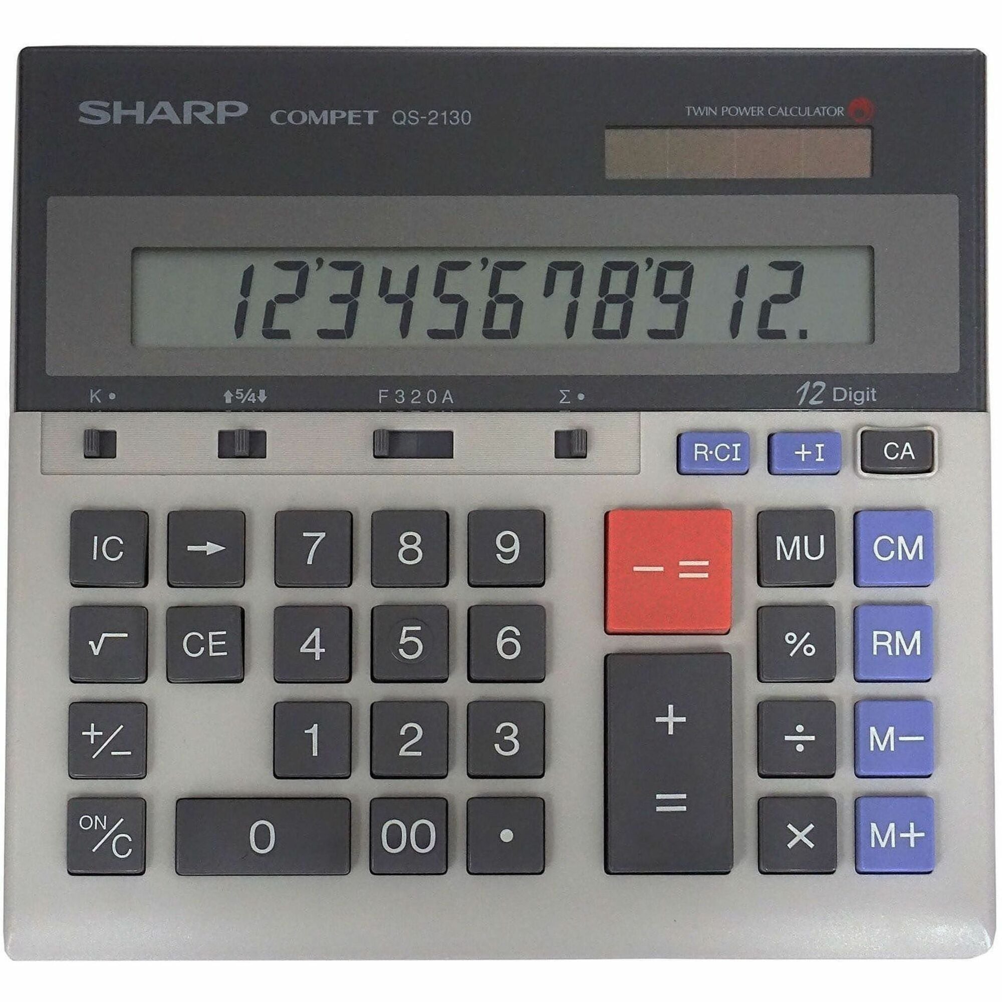 4-Key Memory, Sign Change, Backspace Key, Auto Power Off - 1 Line(s) - 12 Digits - LCD - Battery/Solar Powered - 0.7" Height x 7.3" Width x 6.9" Depth - Gray - 1 Each
