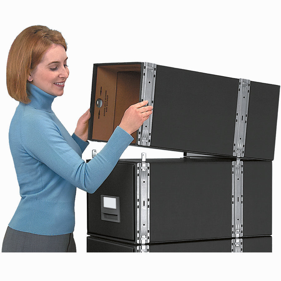 Internal Dimensions: 15" Width x 24" Depth x 10.50" Height - External Dimensions: 17" Width x 25.5" Depth x 11.1" Height - Media Size Supported: Legal - Interlocking Closure - Heavy Duty - Stackable - Steel - Black, Blue - For File - Recycled - 6 / Carton