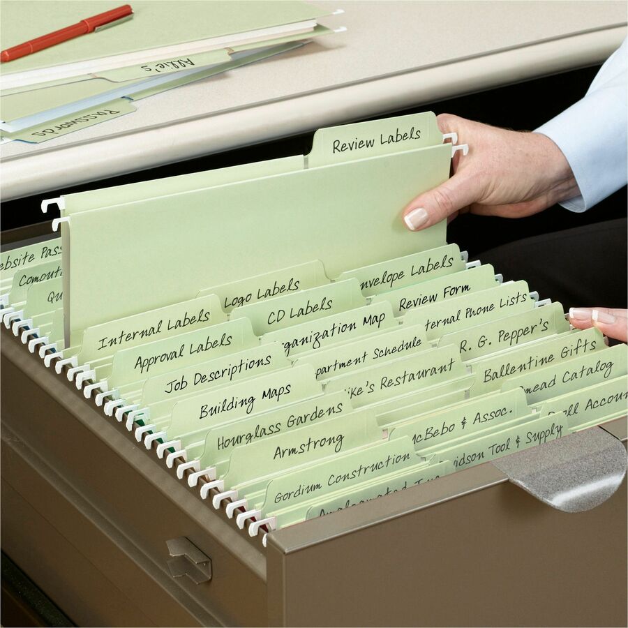 Smead FasTab 1/3 Tab Cut Letter Recycled Hanging Folder - 8 1/2" x 11" - Top Tab Location - Assorted Tab Position - 11 pt. - 2 Plys - Moss - Tear Resistant, Heavy Duty, Embossed - 10% Recycled - 20 / Box