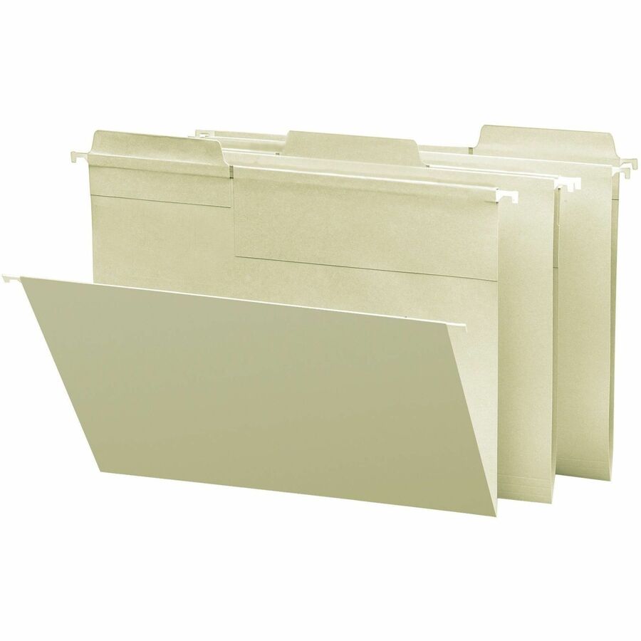 Smead FasTab 1/3 Tab Cut Letter Recycled Hanging Folder - 8 1/2" x 11" - Top Tab Location - Assorted Tab Position - 11 pt. - 2 Plys - Moss - Tear Resistant, Heavy Duty, Embossed - 10% Recycled - 20 / Box