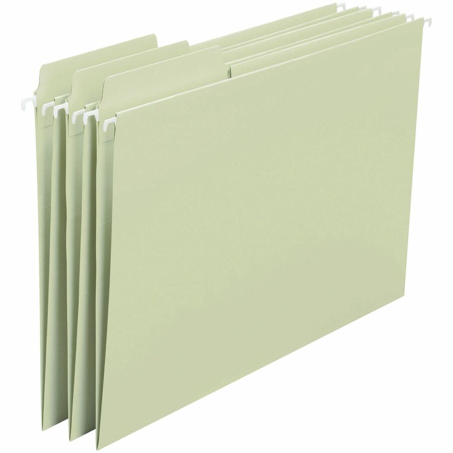 Smead FasTab 1/3 Tab Cut Letter Recycled Hanging Folder - 8 1/2" x 11" - Top Tab Location - Assorted Tab Position - 11 pt. - 2 Plys - Moss - Tear Resistant, Heavy Duty, Embossed - 10% Recycled - 20 / Box