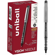 uniball™ Vision Needle Rollerball Pens - 0.7 mm Fine Pen Point - Black Ink - Liquid - Silver Barrel - 1 Dozen