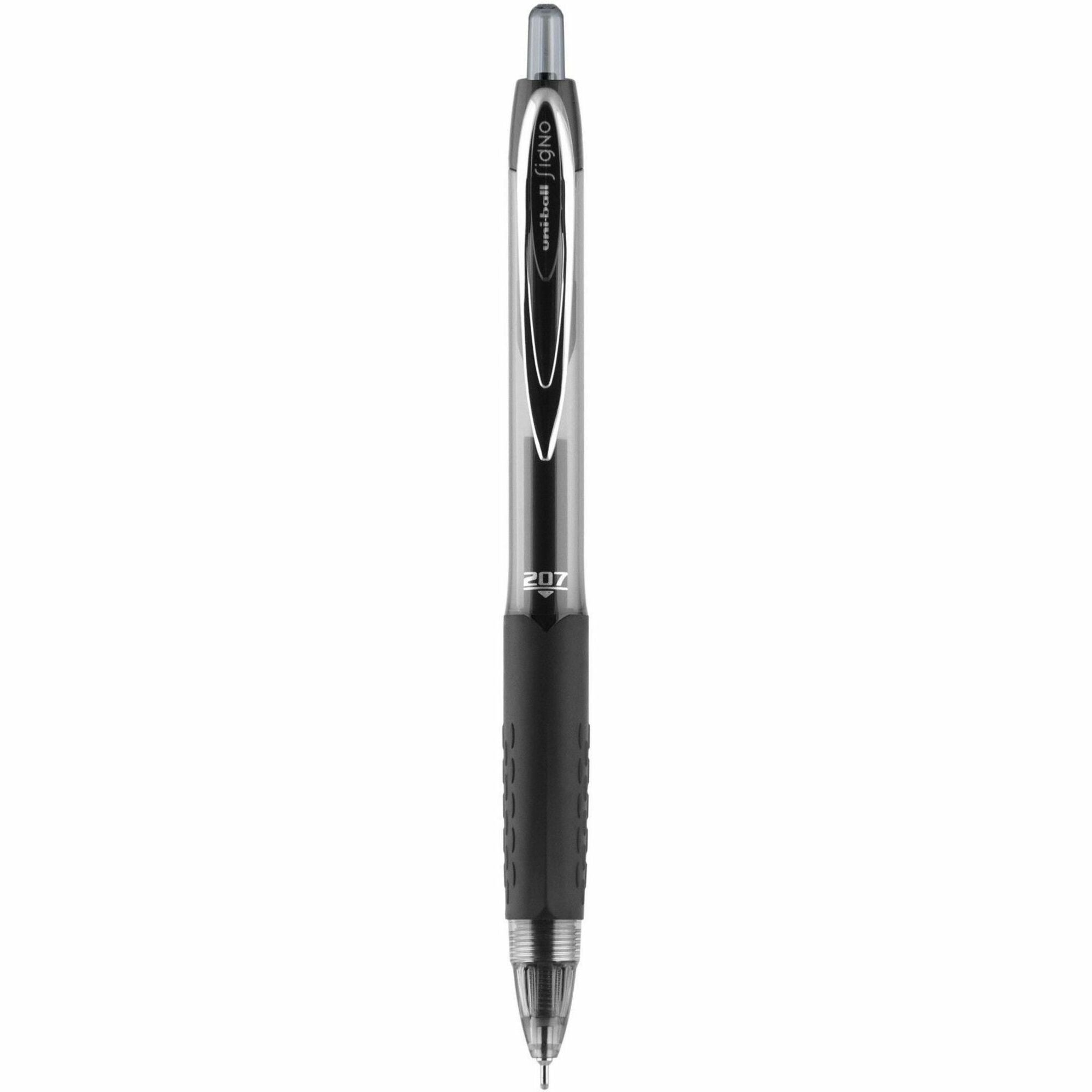 uniball™ 207 Needle Gel Pens - 0.7 mm Medium Needle Pen Point - Retractable - Black Ink - Black Barrel - 1 Dozen