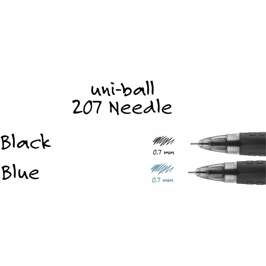 uniball™ 207 Needle Gel Pens - 0.7 mm Medium Needle Pen Point - Retractable - Blue Ink - Blue Barrel - 1 Dozen