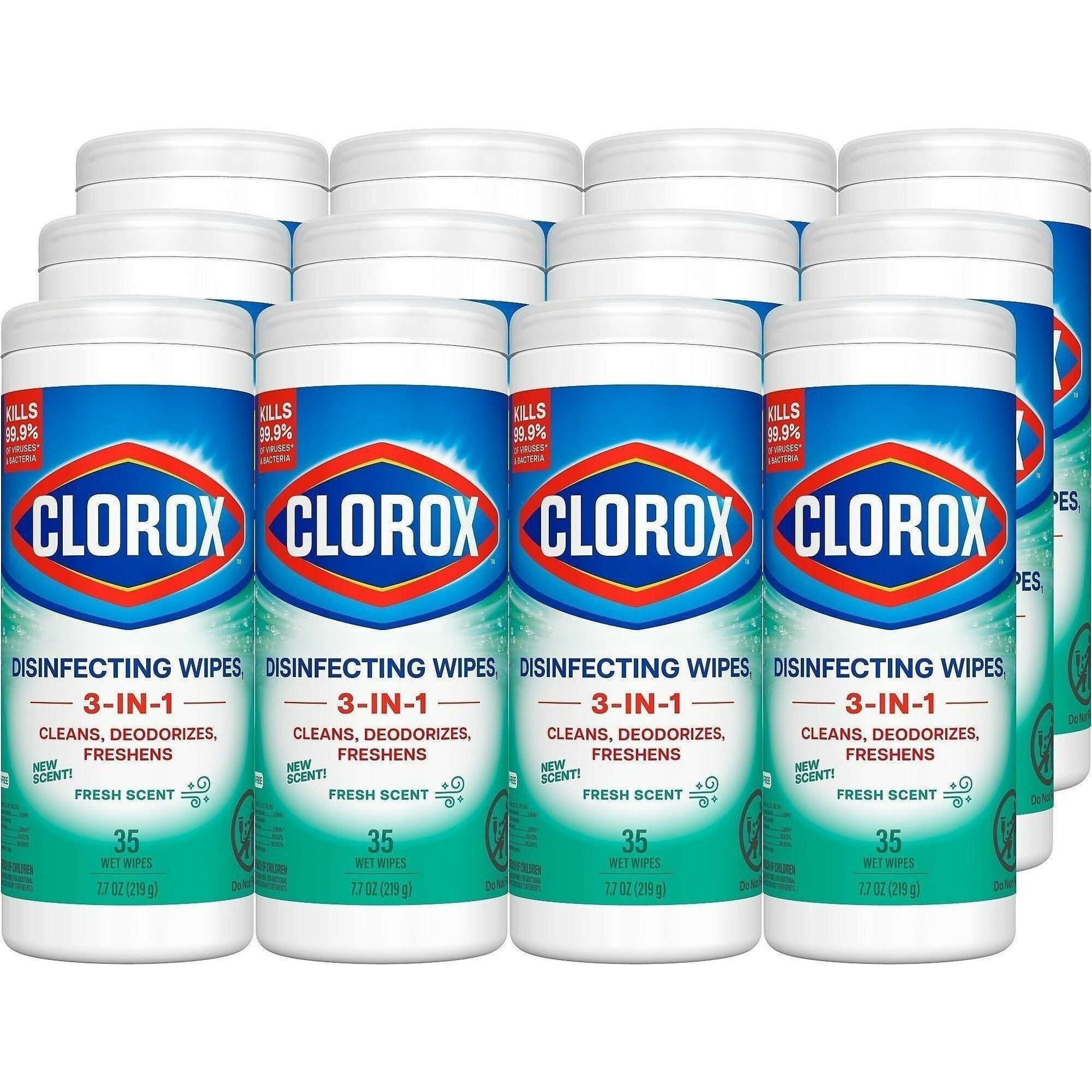 Clorox Disinfecting Cleaning Wipes - For Hard Surface, Glass, Mirror - Ready-To-Use - Fresh Scent - Recommended For: Germs Remover - Bleach-free - Green - 35/Tub - 12 / Carton