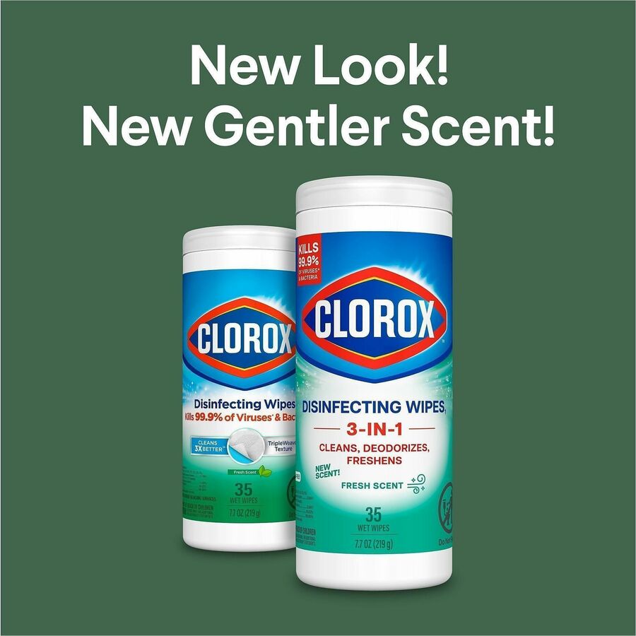 Clorox Disinfecting Cleaning Wipes - For Hard Surface, Glass, Mirror - Ready-To-Use - Fresh Scent - Recommended For: Germs Remover - Bleach-free - Green - 35/Tub - 12 / Carton
