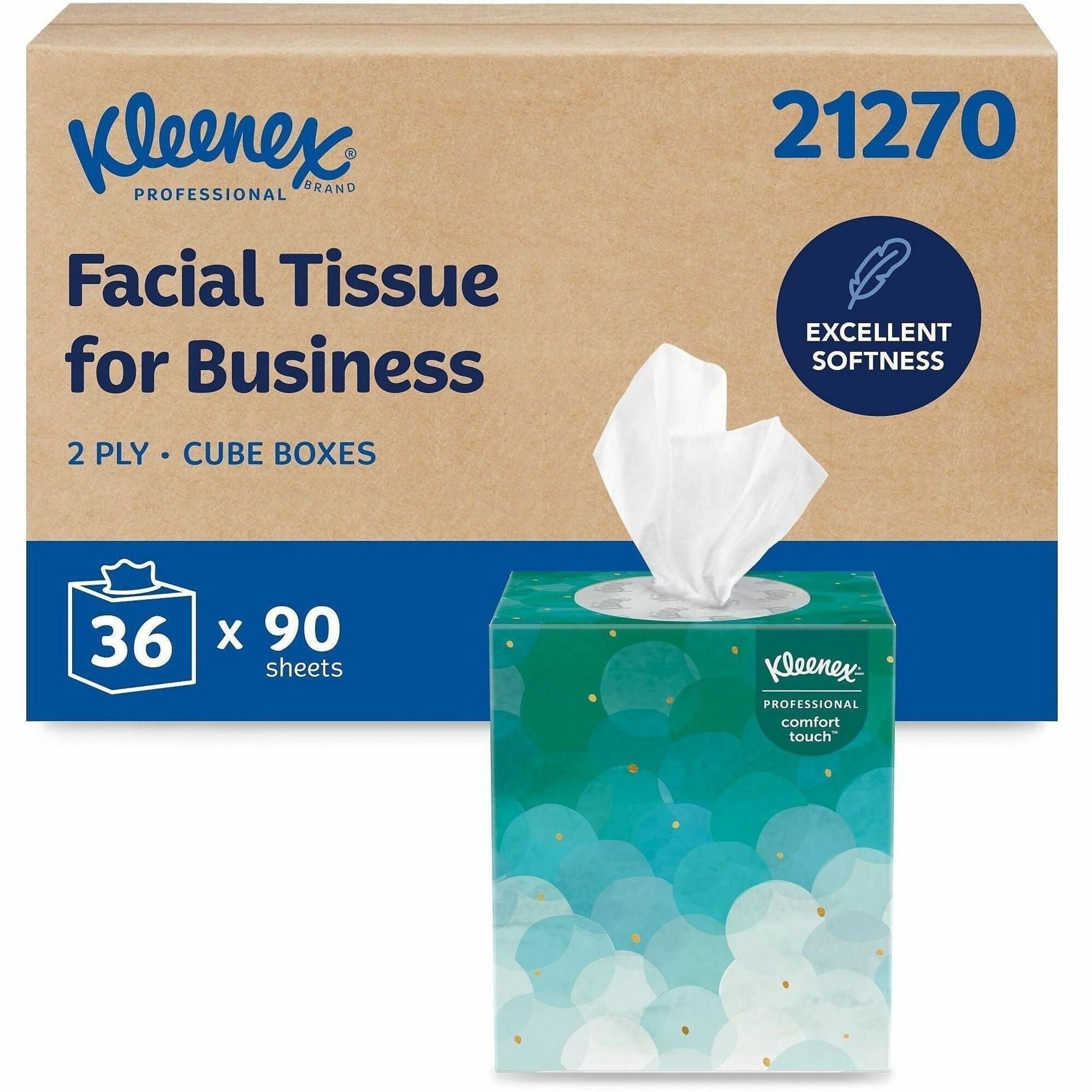 Kleenex Professional Facial Tissue Cube for Business - 2 Ply - 8.40" Width x 8" Length - White - 95/Box - 36 / Carton