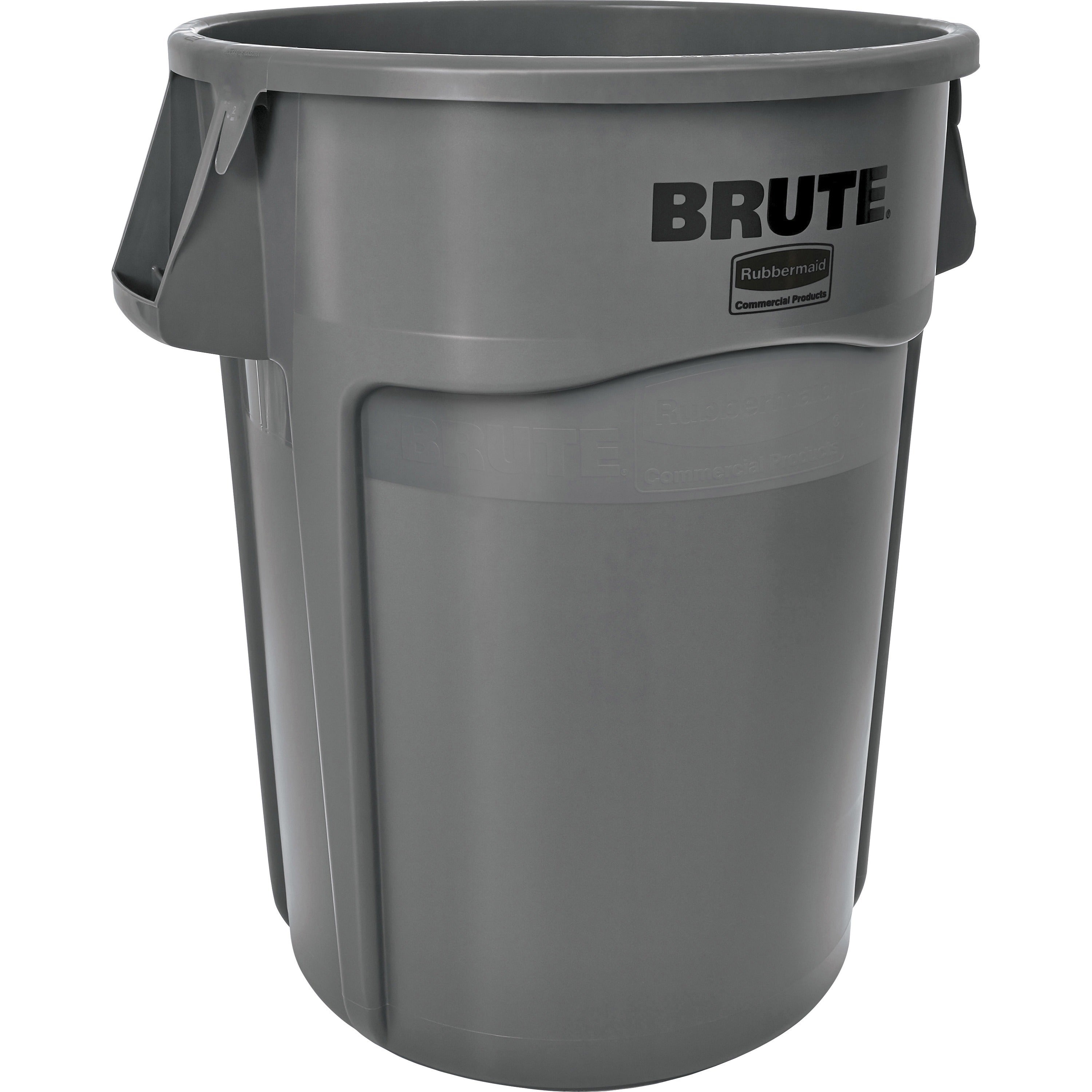 Rubbermaid Commercial Brute 44-Gallon Vented Utility Container, Round, Heavy Duty, Reinforced Handles, UV Coated, Water and Crack Resistant, Plastic, Gray, 31.5" Height x 24" Diameter, 1 Each
