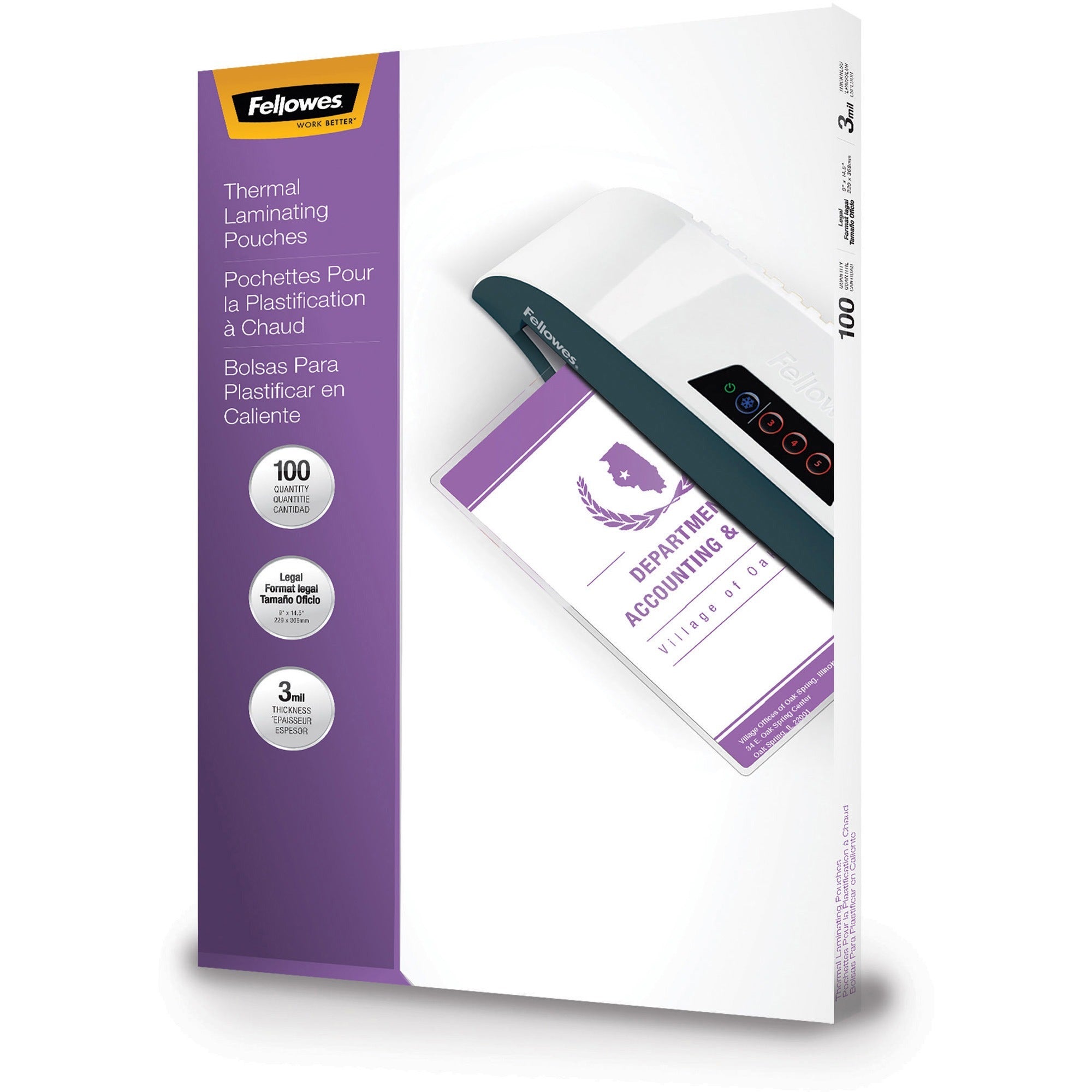 Sheet Size Supported: Legal - Laminating Pouch/Sheet Size: 9" Width x 3 mil Thickness - Type G - Glossy - for Document - Durable - Clear - 100 / Pack