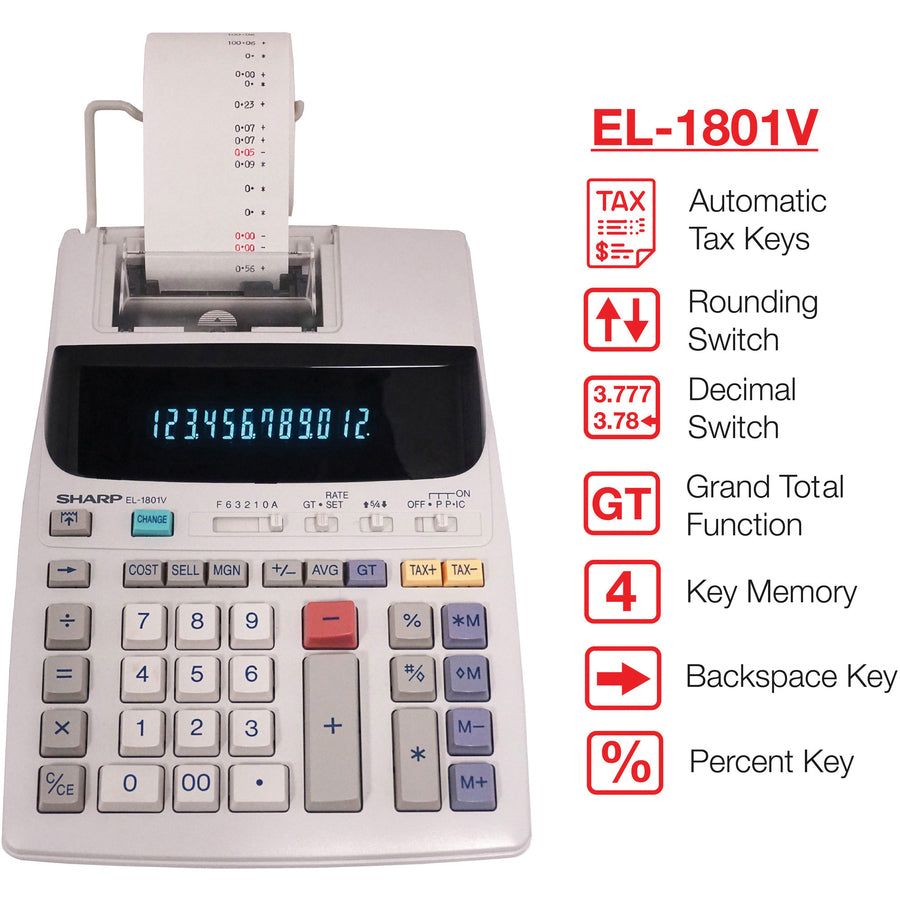 2 lps - Item Count, Paper Holder, Large Display, 4-Key Memory, Sign Change - 12 Digits - Power Adapter Powered - 10" Height x 7.6" Width x 2.4" Depth x 3.4" Length - Off White - 1 Each