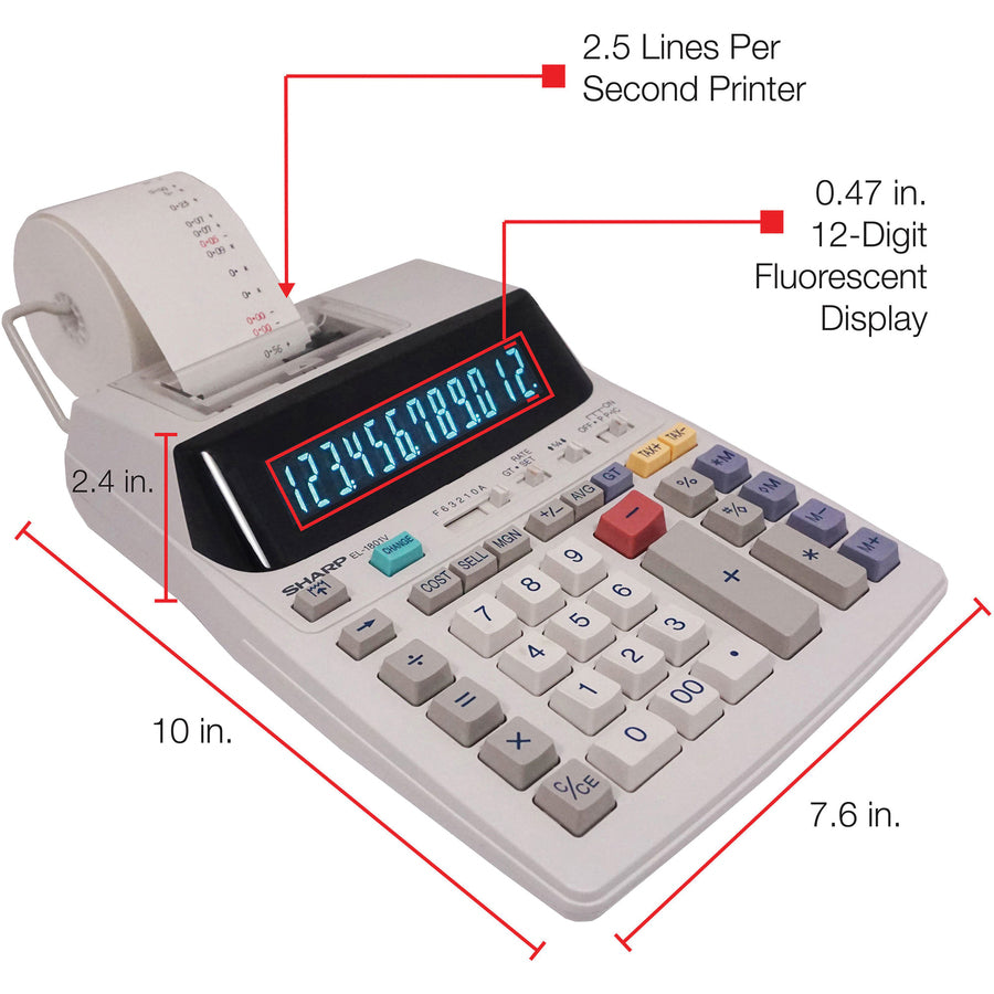 2 lps - Item Count, Paper Holder, Large Display, 4-Key Memory, Sign Change - 12 Digits - Power Adapter Powered - 10" Height x 7.6" Width x 2.4" Depth x 3.4" Length - Off White - 1 Each