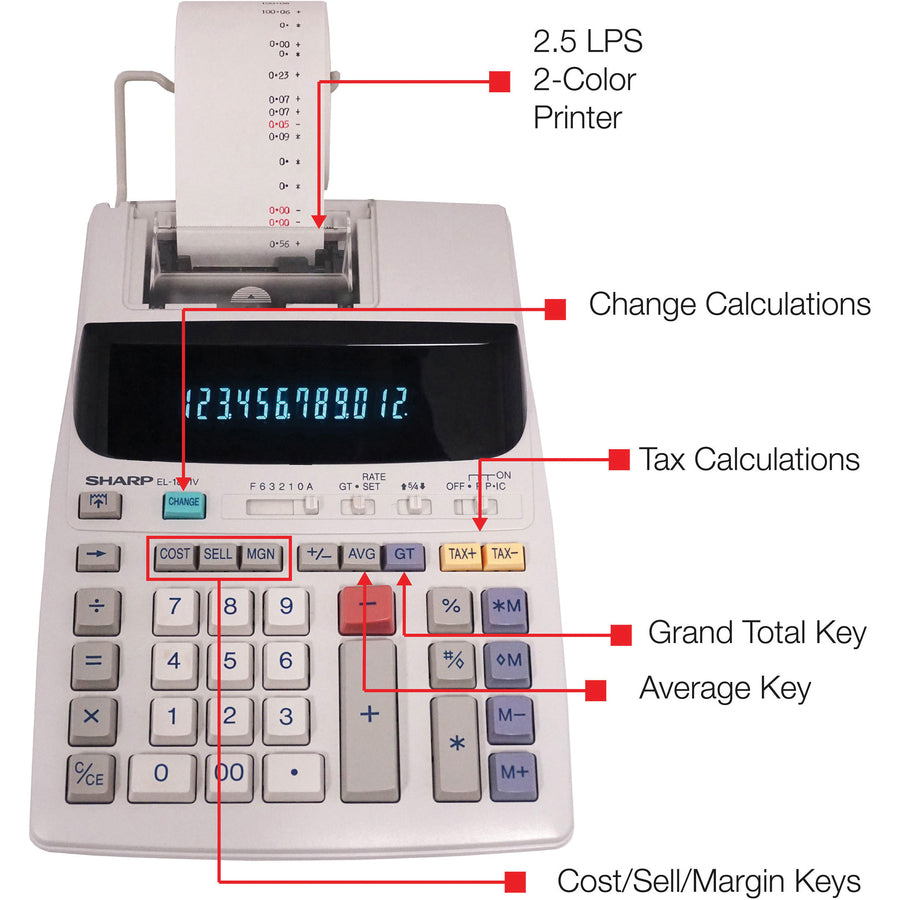 2 lps - Item Count, Paper Holder, Large Display, 4-Key Memory, Sign Change - 12 Digits - Power Adapter Powered - 10" Height x 7.6" Width x 2.4" Depth x 3.4" Length - Off White - 1 Each
