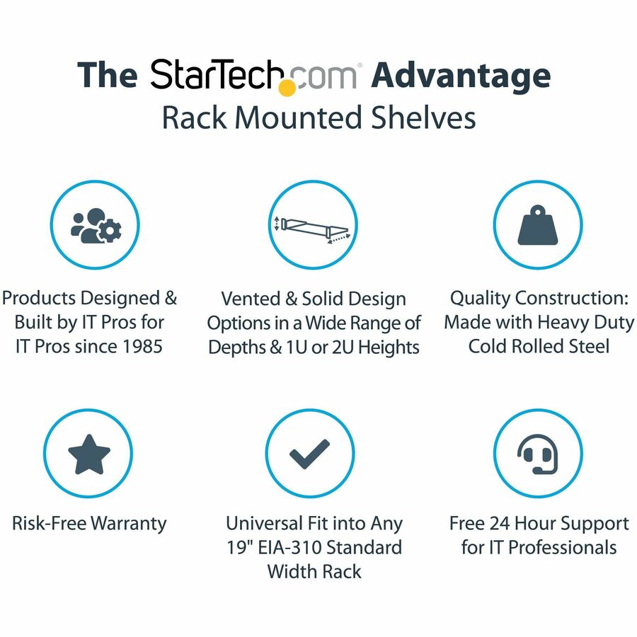 StarTech.com Black Standard Universal Server Rack Cabinet Shelf