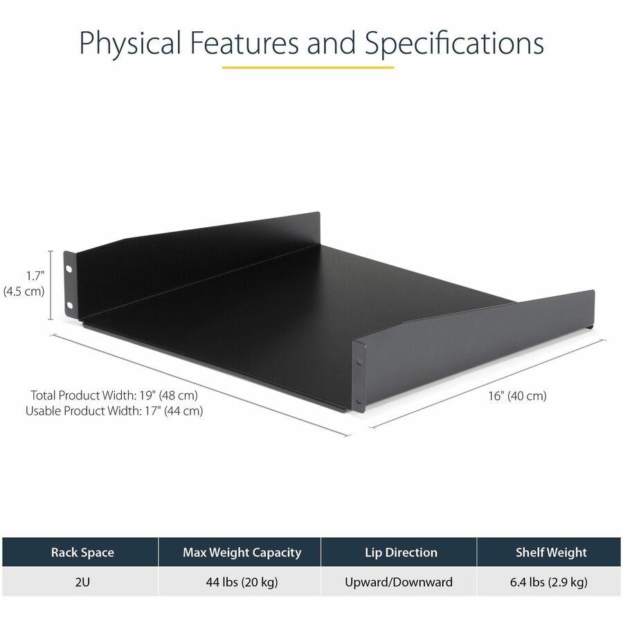 StarTech.com Black Standard Universal Server Rack Cabinet Shelf