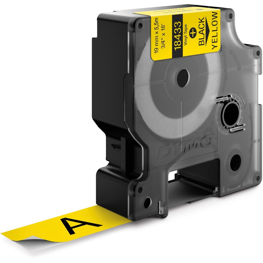 Dymo Colored Industrial Rhino Vinyl Labels - 3/4" Width - Rectangle - Black, Yellow - Vinyl - Water Resistant - Abrasion Resistant, Temperature Resistant, Chemical Resistant, Solvent Resistant, Self-adhesive, Durable - 1 Each