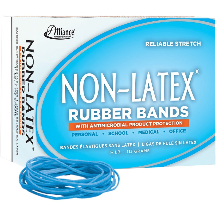 Alliance Rubber Rubber Bands with Antimicrobial Product Protection - Size: #19 - 3.5" Width x 63 mil Thickness - 0.25 lb/in - Latex-free, Antimicrobial, Stretchable - Synthetic Rubber - Cyan Blue - 1 Box