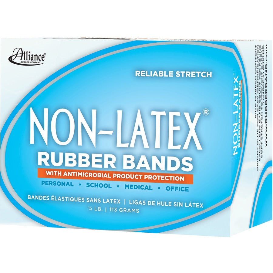 Alliance Rubber Rubber Bands with Antimicrobial Product Protection - Size: #117B - 7" Width x 130 mil Thickness - 0.25 lb/in - Latex-free, Antimicrobial, Stretchable - Synthetic Rubber - Cyan Blue - 1 Box