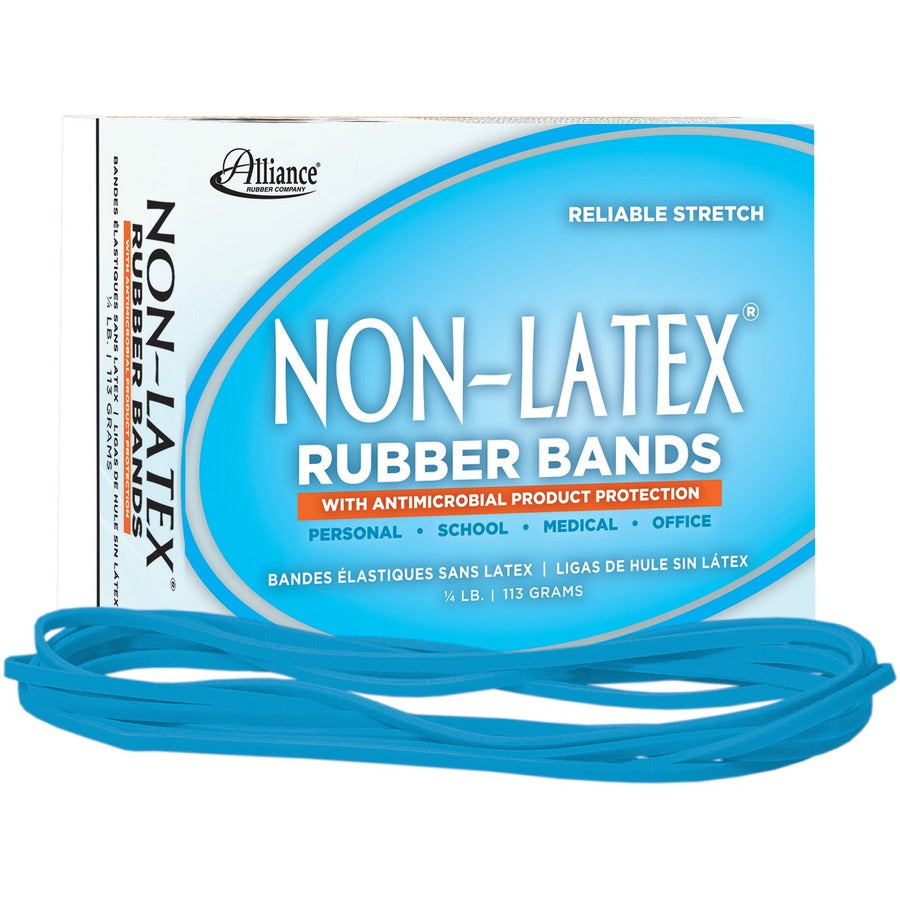 Alliance Rubber Rubber Bands with Antimicrobial Product Protection - Size: #117B - 7" Width x 130 mil Thickness - 0.25 lb/in - Latex-free, Antimicrobial, Stretchable - Synthetic Rubber - Cyan Blue - 1 Box