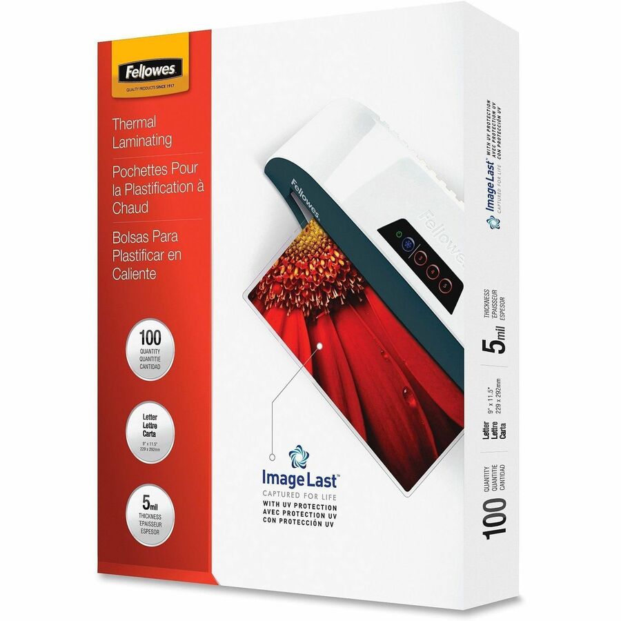 Fellowes ImageLast Letter-Size Laminating Pouches, 9" x 11.5", 5 mil, Glossy, Clear, 1 Pack
