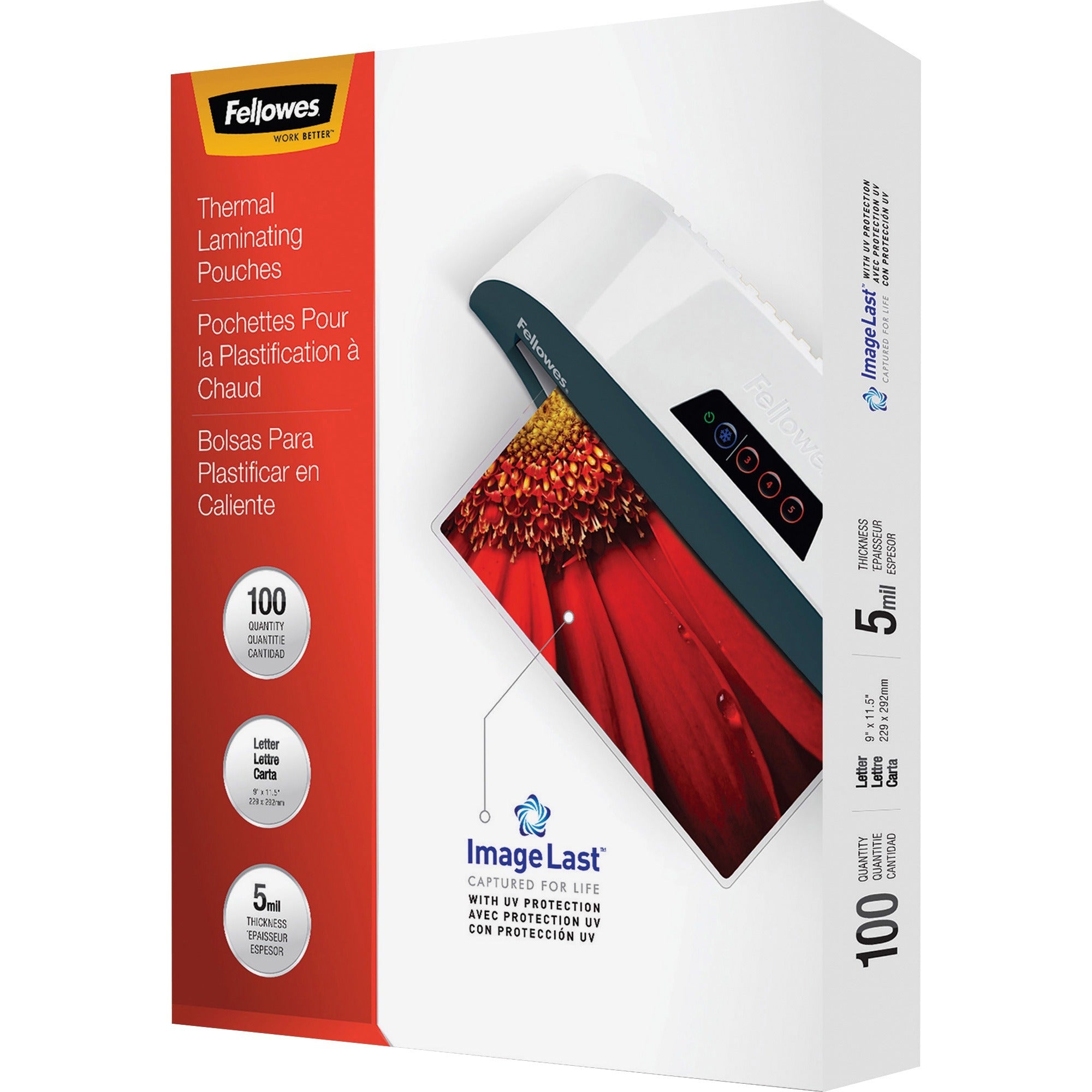 Fellowes ImageLast Letter-Size Laminating Pouches, 9" x 11.5", 5 mil, Glossy, Clear, 1 Pack
