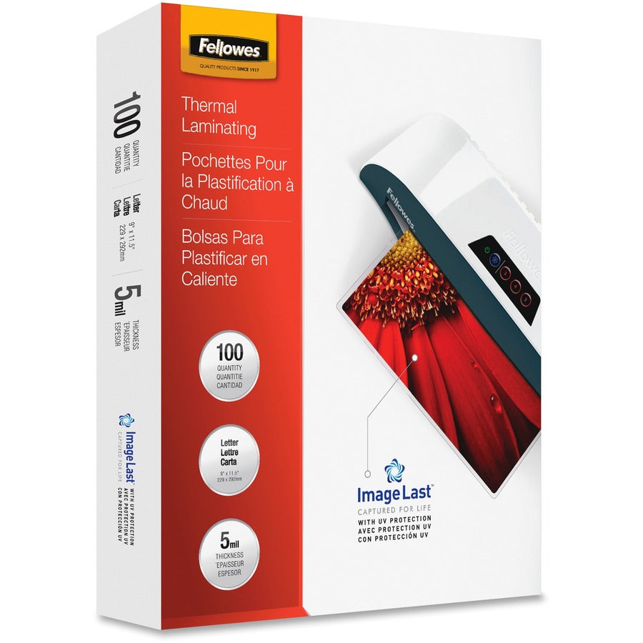 Fellowes ImageLast Letter-Size Laminating Pouches, 9" x 11.5", 5 mil, Glossy, Clear, 1 Pack