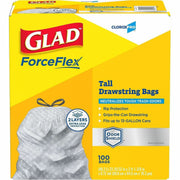 CloroxPro Glad ForceFlex Tall Kitchen Drawstring Trash Bags, 13 Gallon, 25.13" x 24", 90 mil Thickness, Gray, Plastic, 1 Box
