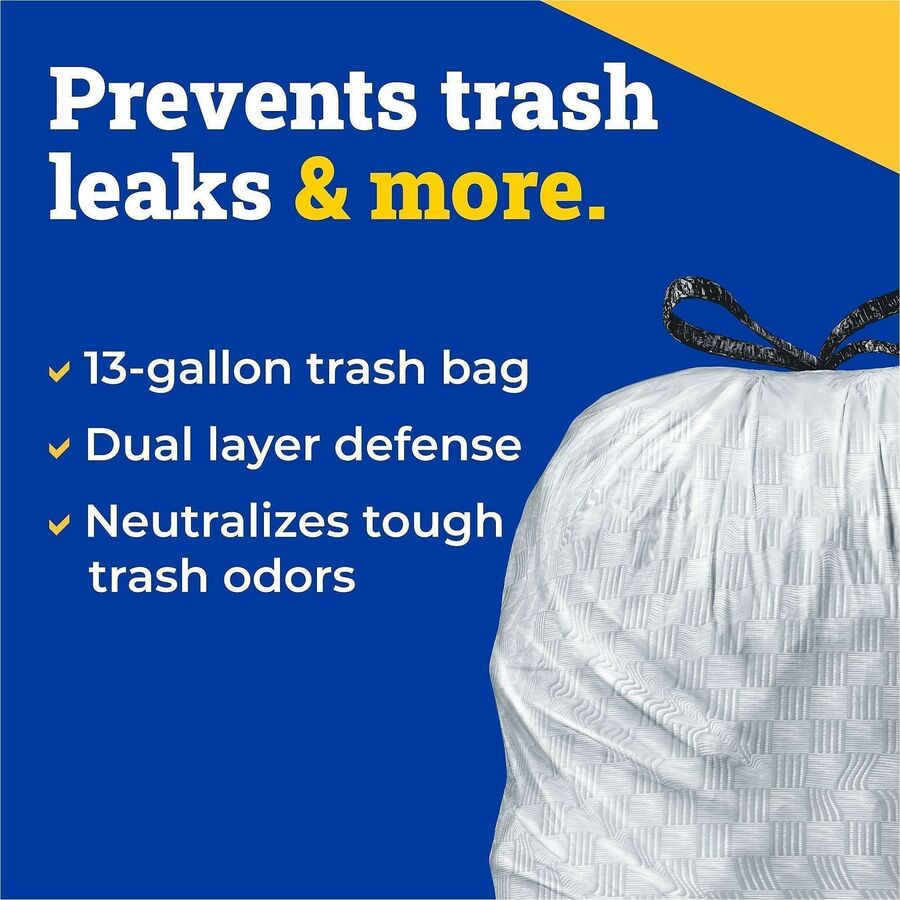 CloroxPro Glad ForceFlex Tall Kitchen Drawstring Trash Bags, 13 Gallon, 25.13" x 24", 90 mil Thickness, Gray, Plastic, 1 Box