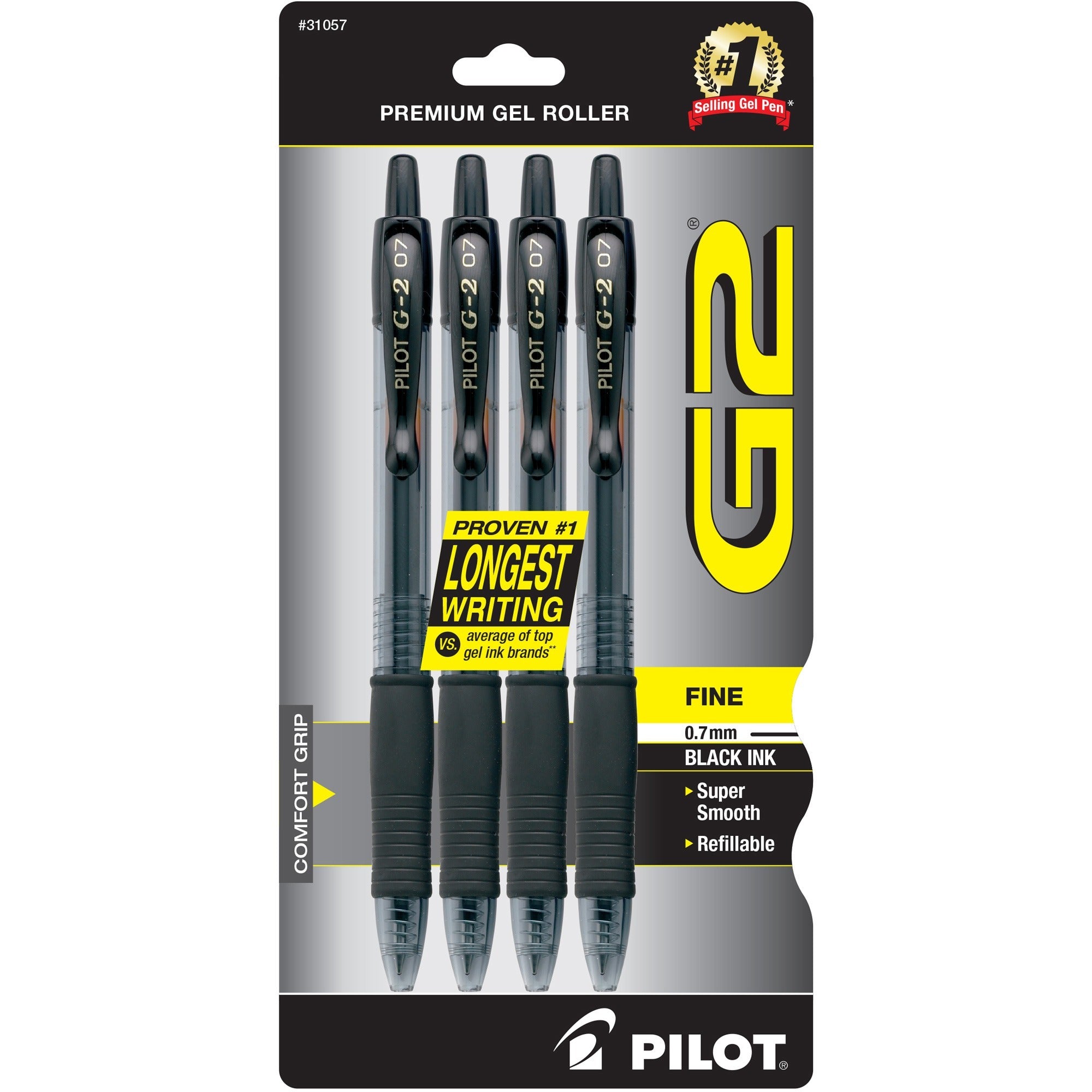 G2 Premium Gel Ink Retractable Pens - 0.7 mm Fine Pen Point - Refillable - Retractable - Black Ink - Gel-based - 4 / Pack